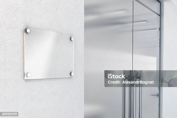 Blank Glass Nameplate Design Mockup 3d Rendering Stock Photo - Download Image Now - Office, Door, Sign