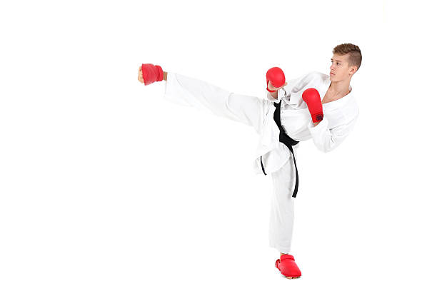 kick - kicking tae kwon do martial arts flying foto e immagini stock