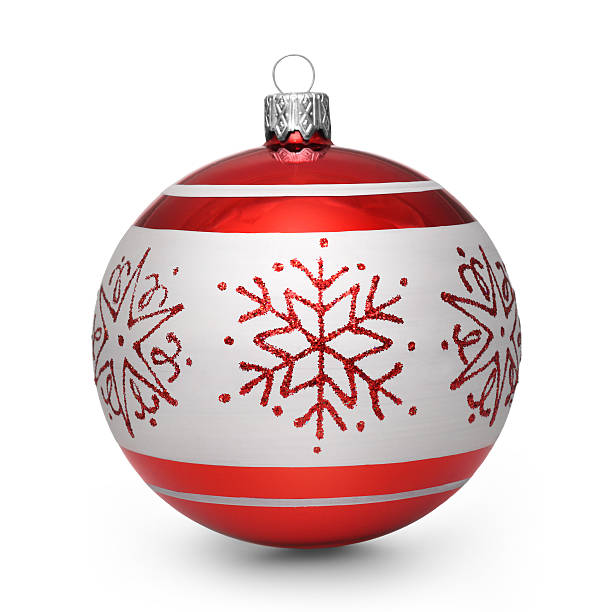 istock Red christmas ball with snowflakes isolated on white background 615104396