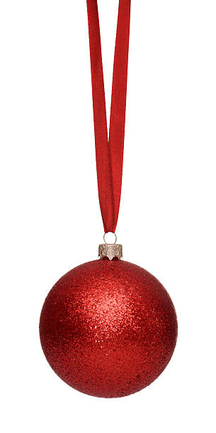 istock Hanging red christmas ball isolated on white background 615104758