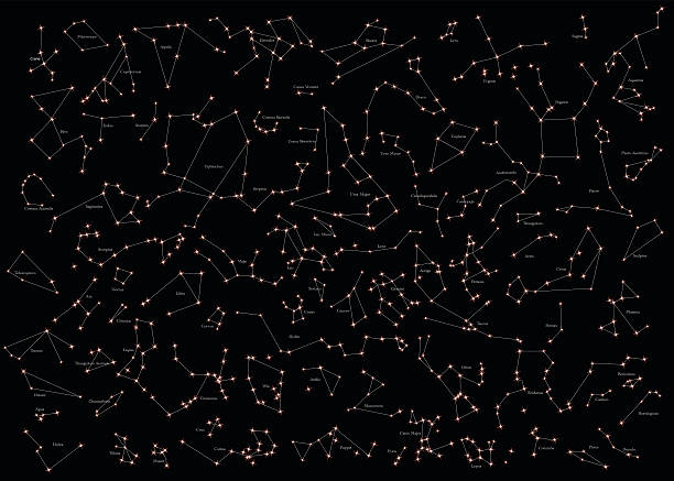 Constellations The locations of the 82 constellations in the sky and their names constellation delphinus stock illustrations