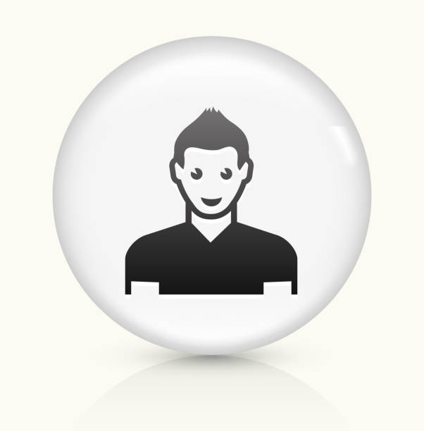 Male Face icon on white round vector button Male Face Icon on simple white round button. This 100% royalty free vector button is circular in shape and the icon is the primary subject of the composition. There is a slight reflection visible at the bottom. faux hawk stock illustrations