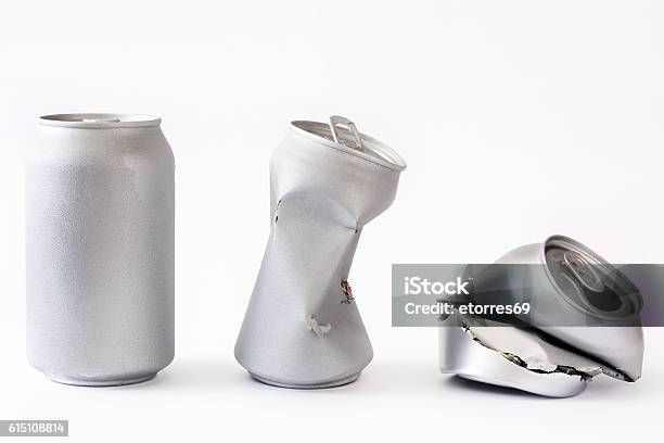Three Silver Cans Stock Photo - Download Image Now - Can, Crushed, Beer - Alcohol