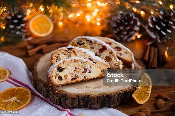Stollen Traditional Christmas Sweet Holiday Cake Stock Photo - Download Image Now - Stollen, Fruitcake, Holiday - Event