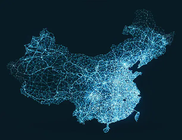 Vector illustration of Abstract telecommunication network map - China