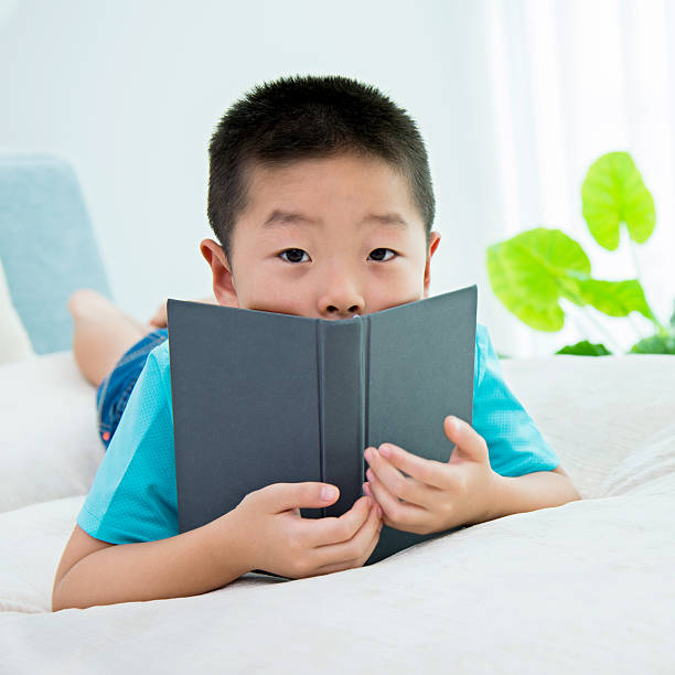 istock Little boy reading a book on the couch 615111082