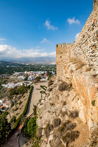 Antequera, Spain - April 2023: Aerial view of Alcazaba Castle of Antequera, Andalusia - Spain
