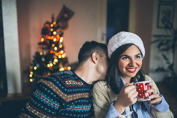 istock Happy couple on Christmas day 615113040