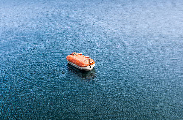 Emergency lifeboat installed on large passenger ferry.