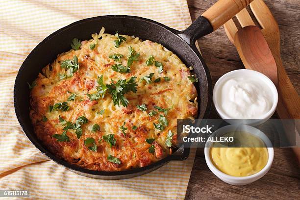 Fried Potato Pancakes With Herbs Closeup In A Pan Horizontal Stock Photo - Download Image Now