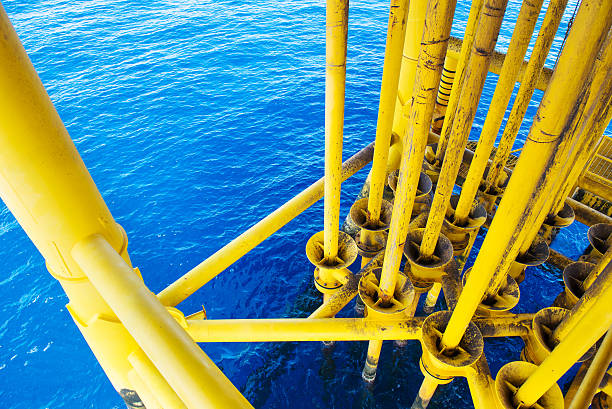Oil and Gas Producing Slots at Offshore Platform. stock photo