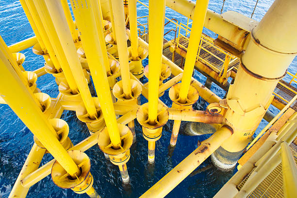 istock Oil and Gas Producing Slots at Offshore Platform. 615118808