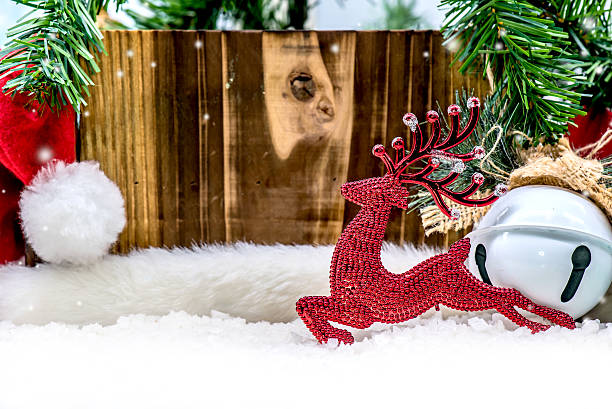 istock Christmas decorate and snow with wood background 615119082