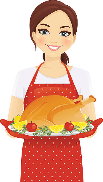 ilustrações, clipart, desenhos animados e ícones de mulher com peru - turkey white background bird thanksgiving