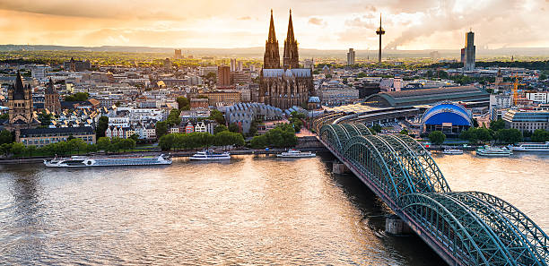 Panorama of Cologne Panoramic view of Cologne at sunset rhineland stock pictures, royalty-free photos & images