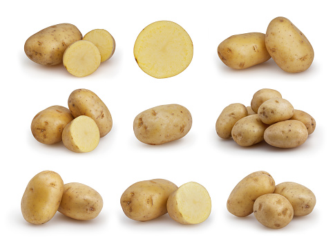Set of potatoes isolated on white background with clipping path
