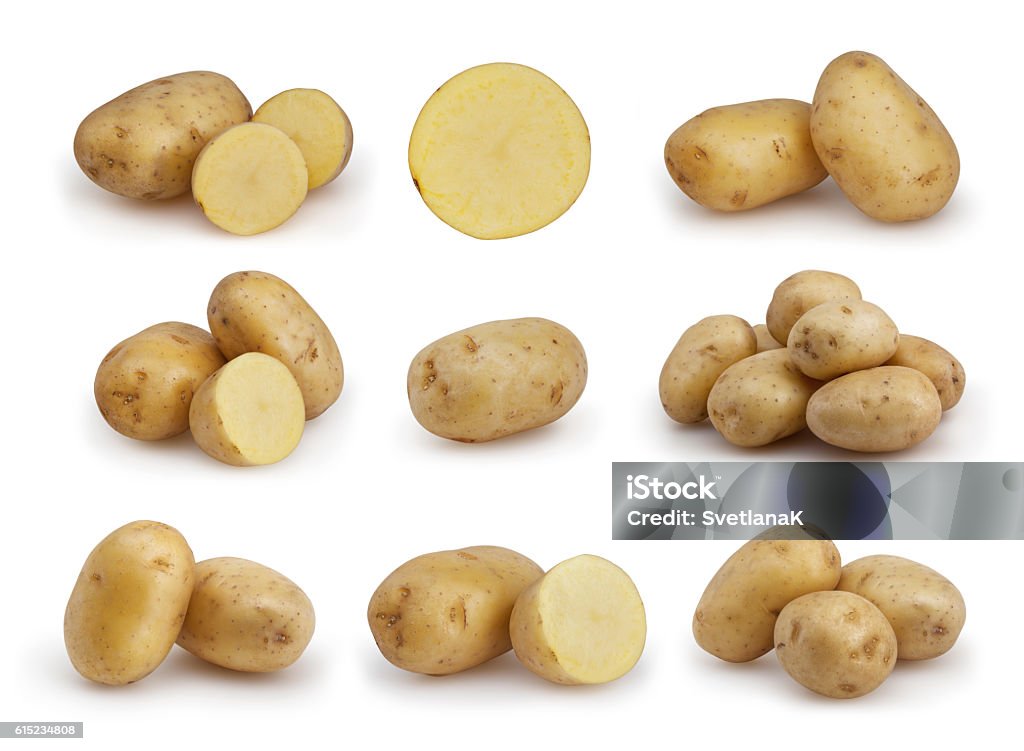 Set of potatoes isolated on white background with clipping path Raw Potato Stock Photo