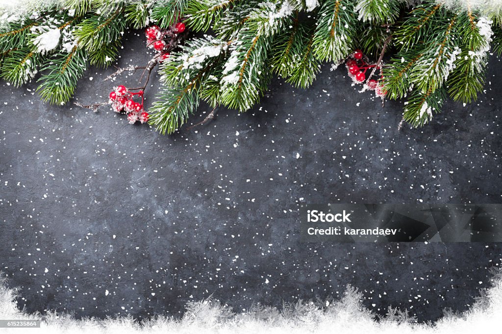 Christmas background Christmas stone background with snow fir tree. Top view with copy space Backgrounds Stock Photo