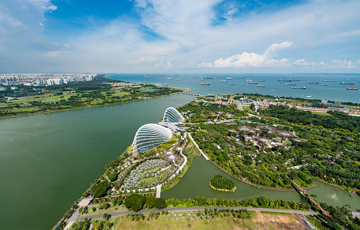 Singapore, Singapore - September 6, 2016: View at the Gardens by the bay park in Singapore during day time. This park is free to enter for the public.