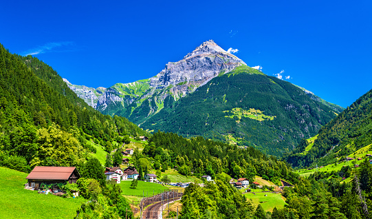 View of Gurtnellen, a village in Swiss Alps