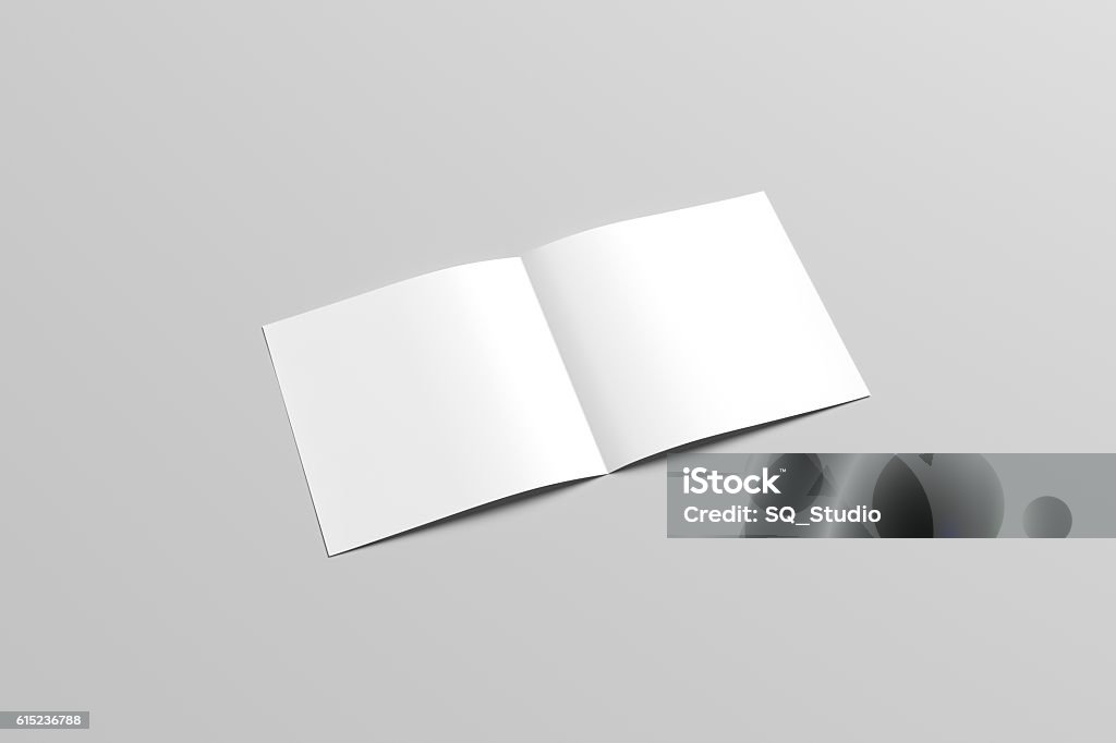 3D Illustration of blank Square Bifold Mock-up Template Stock Photo