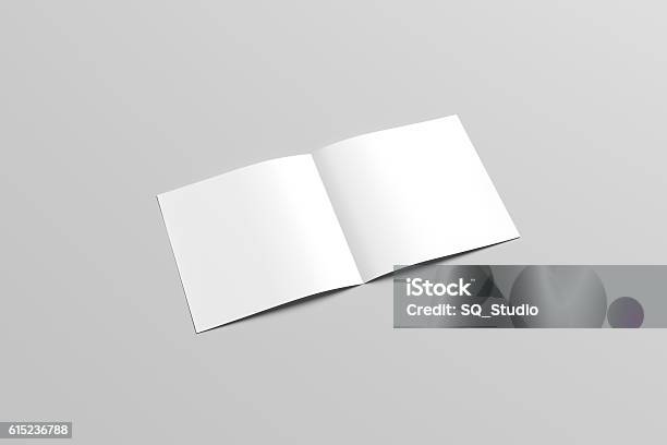 3d Illustration Of Blank Square Bifold Mockup Stock Photo - Download Image Now - Template, Square Shape, Brochure