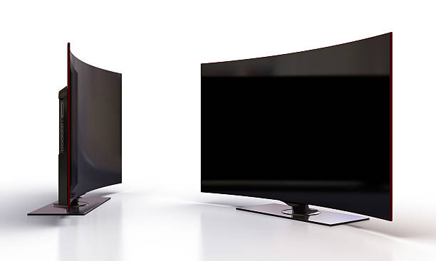 télévision incurvée haute définition avec vue de profil - télévision haute définition photos et images de collection