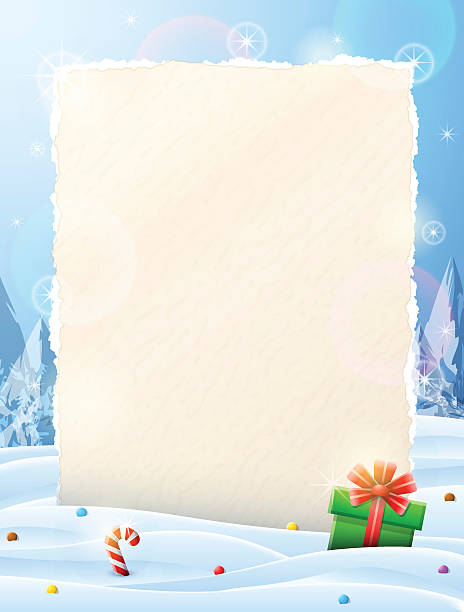 Paper for christmas list sticking out of snow vector art illustration
