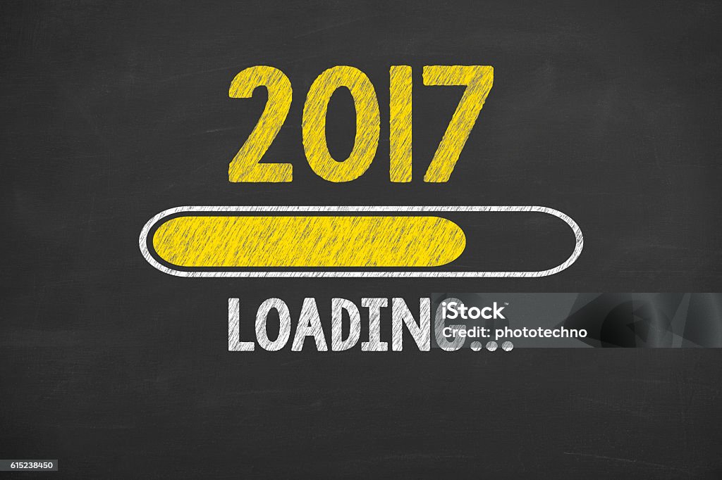 Drawing Loading New Year 2017 on Chalkboard 2017 Stock Photo