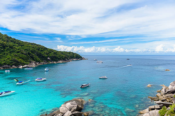 istock Hight view on tropical turquoise lagoon with sandy beach 615238628