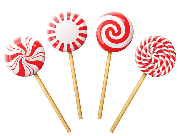 satz von weihnachtsbonbons auf holzstab - peppermint stock-grafiken, -clipart, -cartoons und -symbole