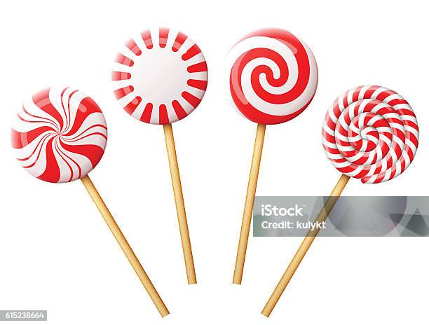 Set Of Christmas Candy On Wooden Stick Stock Illustration - Download Image Now - Christmas, Candy, Lollipop
