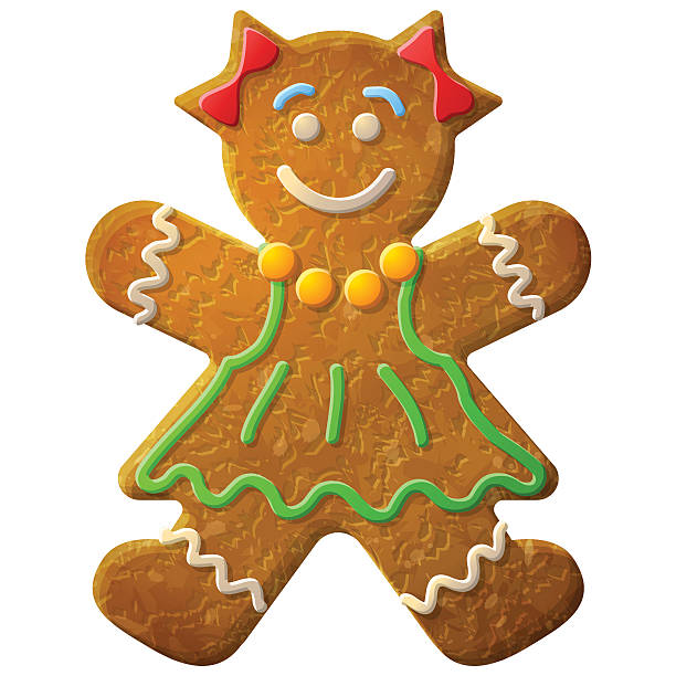 Gingerbread woman decorated colored icing Holiday cookie in shape of girl. Qualitative vector illustration for new years day, christmas, winter holiday, cooking, new years eve, food, silvester, etc gingerbread girl stock illustrations