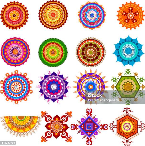 Collection Of Colorful Rangoli Pattern For India Festival Decoration Stock  Illustration - Download Image Now - Istock