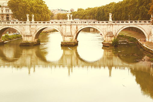 Ponte Sant'Angelo, Rome, Italy, retro filter spplied
