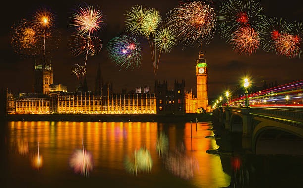 istock Firework over Big Ben at night in London, UK. 615245522