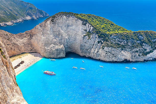 istock Famous Navagio beach with shipwreck view, Zakynthos, Greece 615248196
