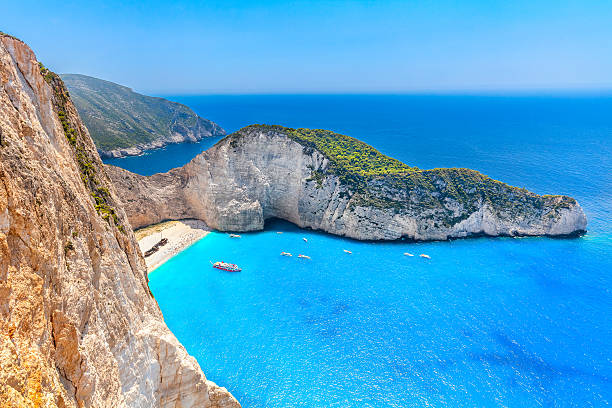 istock Famous Navagio beach with shipwreck view, Zakynthos, Greece 615248484