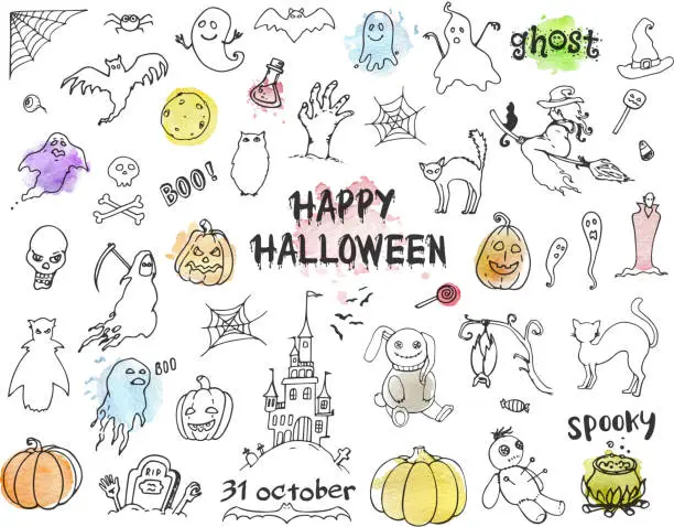 Vector illustration of Set of Halloween doodles