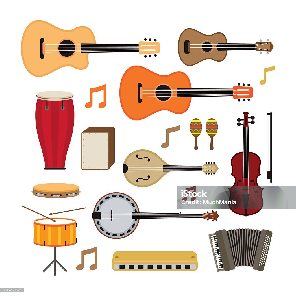 Instrumentation Objects Examples Music Instruments Acoustic Objects Set Stock Illustration - Download ...
