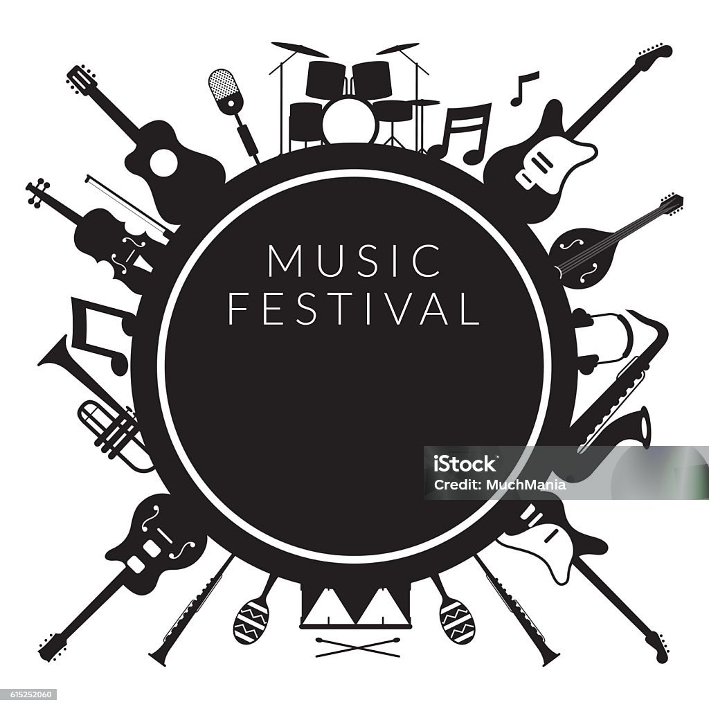 Music Instruments Objects Label Silhouette Background Festival, Event, Live, Concert Musical Instrument stock vector