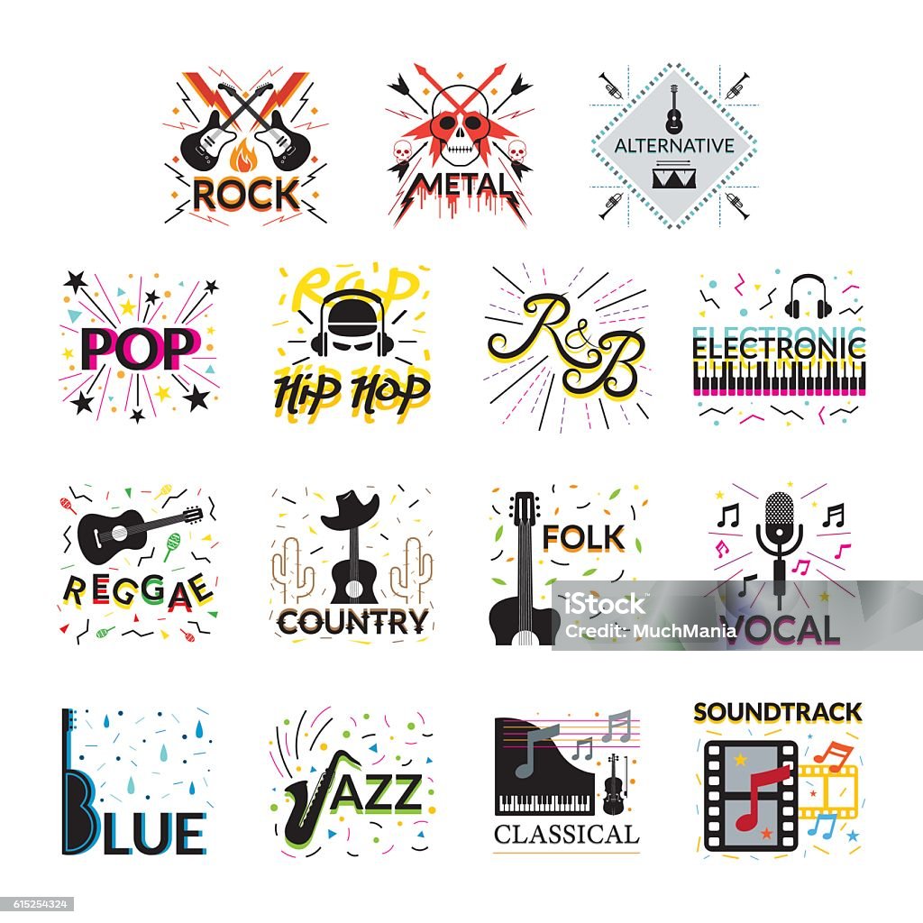 Music Genres Signs And Symbols Stockvectorkunst En Meer Beelden Van music-genres-signs-and-symbols-stockvectorkunst-en-meer-beelden-van