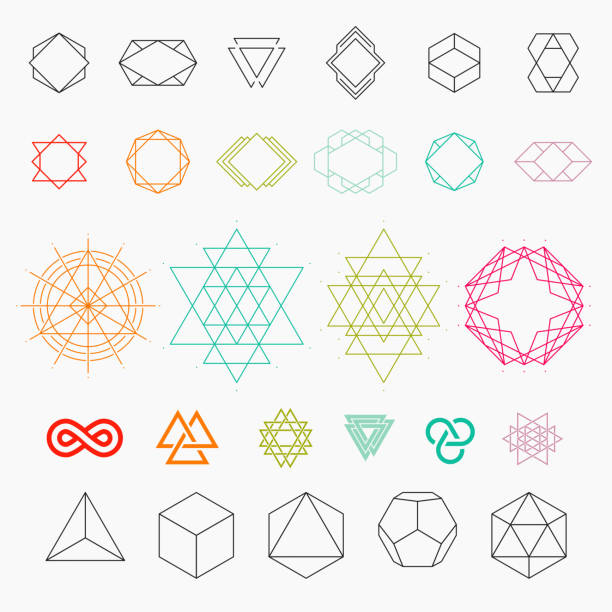 zestaw ikon geometrycznej - geometry mathematics mathematical symbol triangle stock illustrations