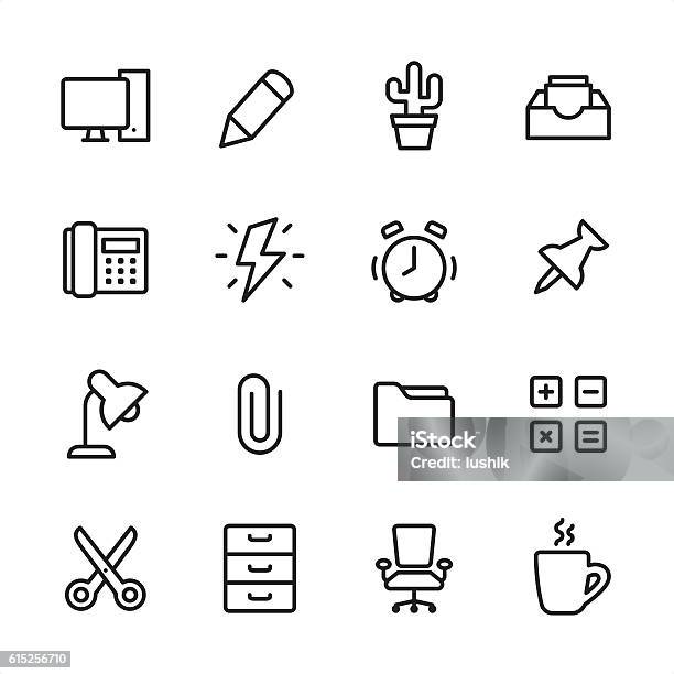 Office Outline Style Vector Icons Stock Illustration - Download Image Now - Icon Symbol, Office, Lightning