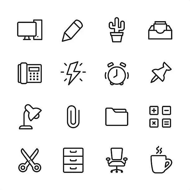 Vector illustration of Office - outline style vector icons