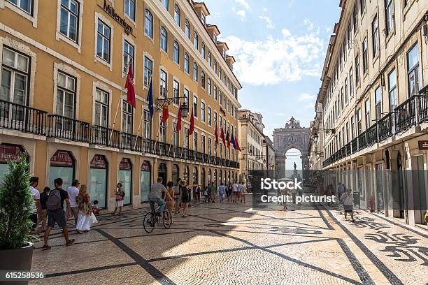 Walking In Central Street With View On Big Arch Stock Photo - Download Image Now - Turin, People, City