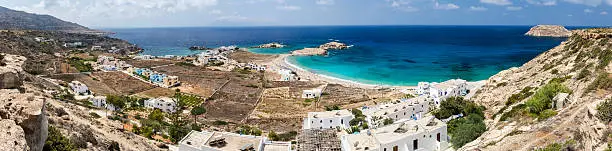 Beautiful Lefkos beach consists of three coves with white sandy beaches and crystalline waters. Karpathos island. Greece.
