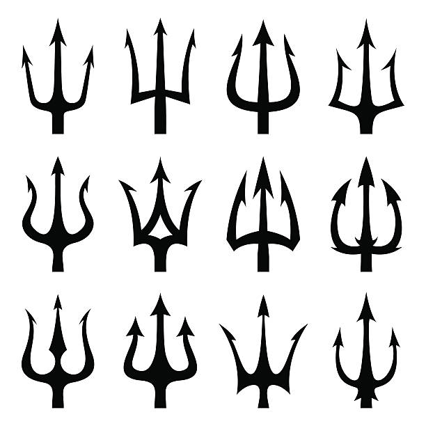 Black trident silhouette vector icon set Black trident silhouette vector icon set harpoon stock illustrations