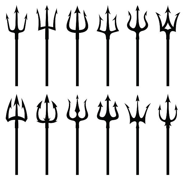 schwarzer dreizack silhouette vektor-symbol-set - trident stock-grafiken, -clipart, -cartoons und -symbole