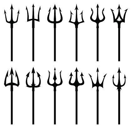 Black trident silhouette vector icon set